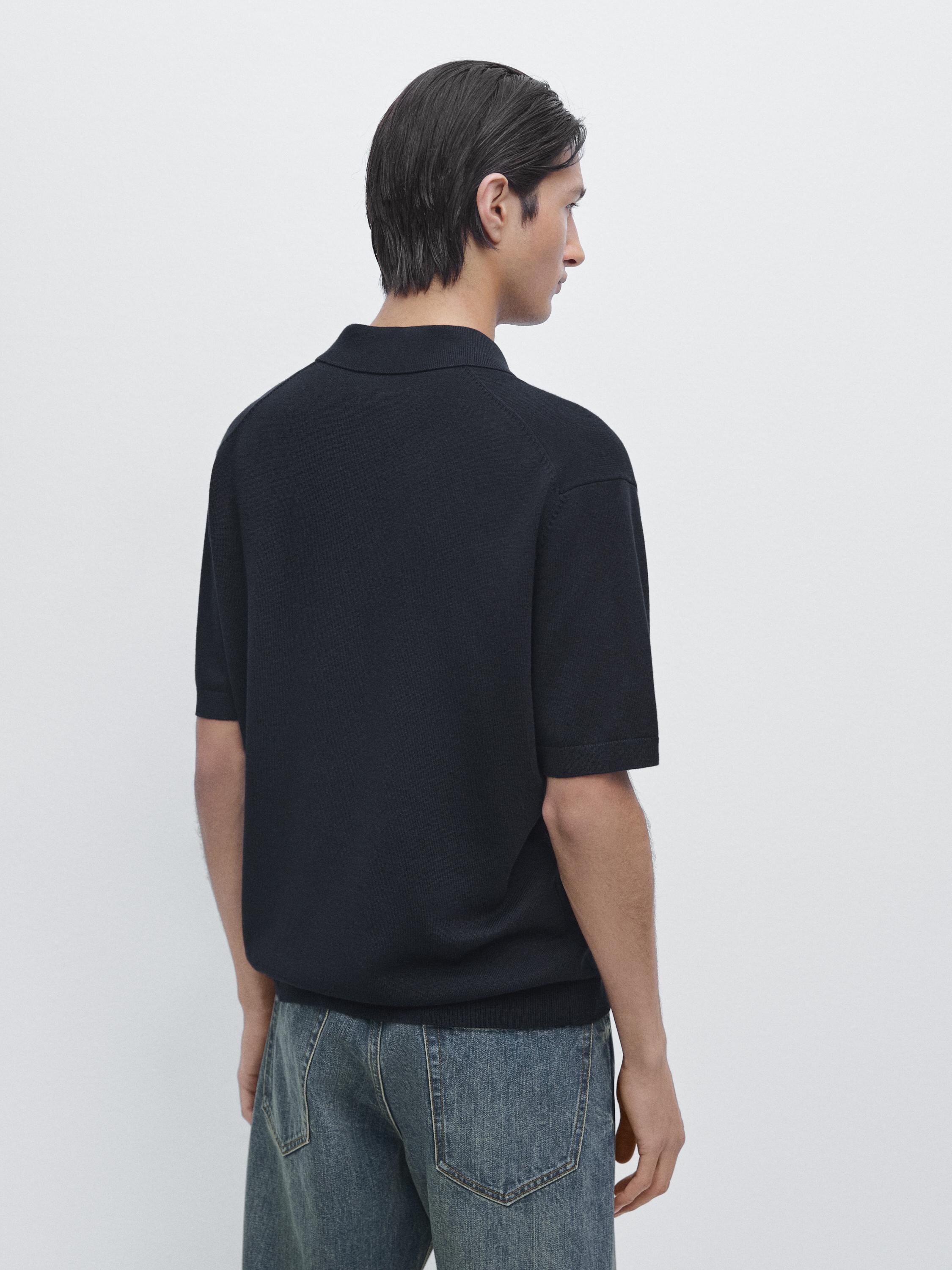 Cotton blend knit polo sweater